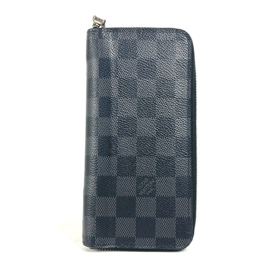 LOUIS VUITTON N61653 Damier Graphite Portefeuille Vasco Long Wallet Round Zipper Long Wallet Damier Graphite Canvas Men's Black