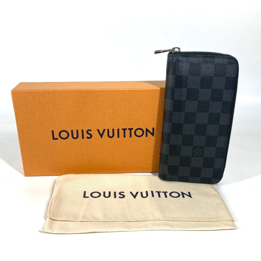 LOUIS VUITTON N61653 Damier Graphite Portefeuille Vasco Long Wallet Round Zipper Long Wallet Damier Graphite Canvas Men's Black