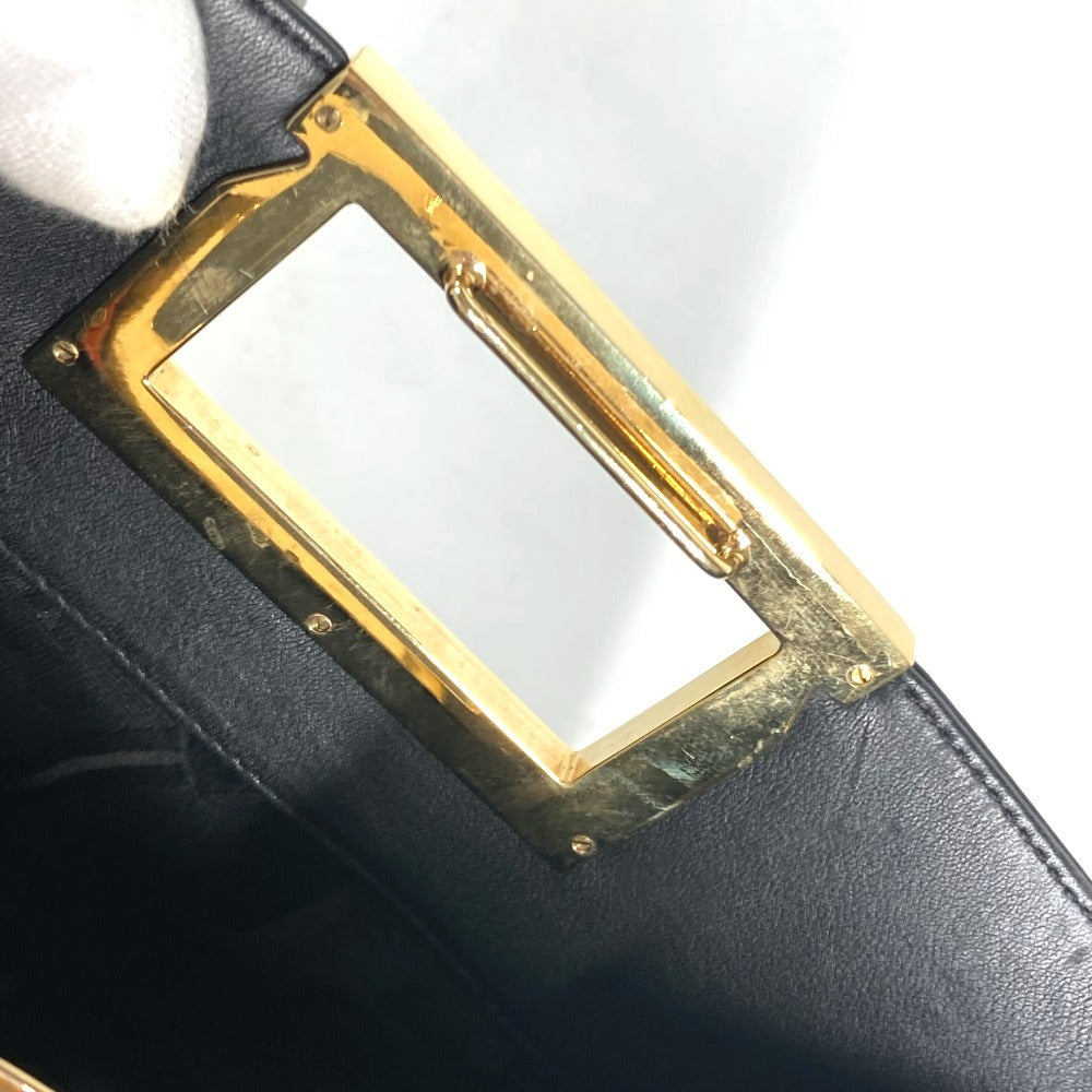 Salvatore Ferragamo logo metal handle 2-way bag, handbag, pochette, crossbody, shoulder bag, leather, women's, black
