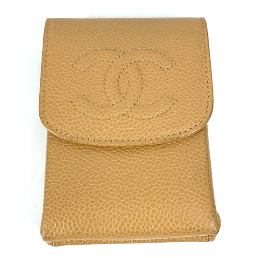 CHANEL A13511 CC Coco Mark Logo Cigarette Case Pouch, Caviar Leather, Unisex, Beige