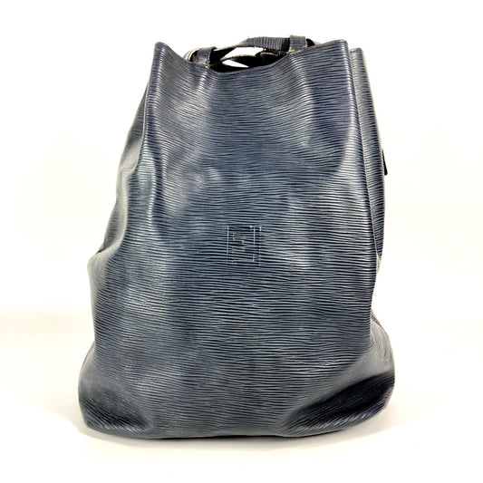 Vintage FENDI FF logo drawstring bag, shoulder bag, bucket style, leather, unisex, navy
