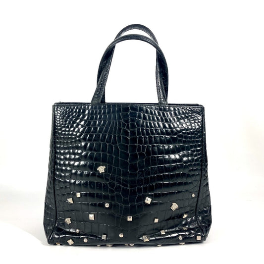 VERSACE Medusa Logo Studded Tote Bag, Leather Handbag, Women's, Black