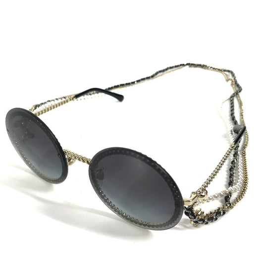 CHANEL 4245 フェイクパール CC ココマーク ラウンド チェーン付き めがね メガネ アイウェア 眼鏡 サングラス プラスチック レディース ブラック - brandshop-reference