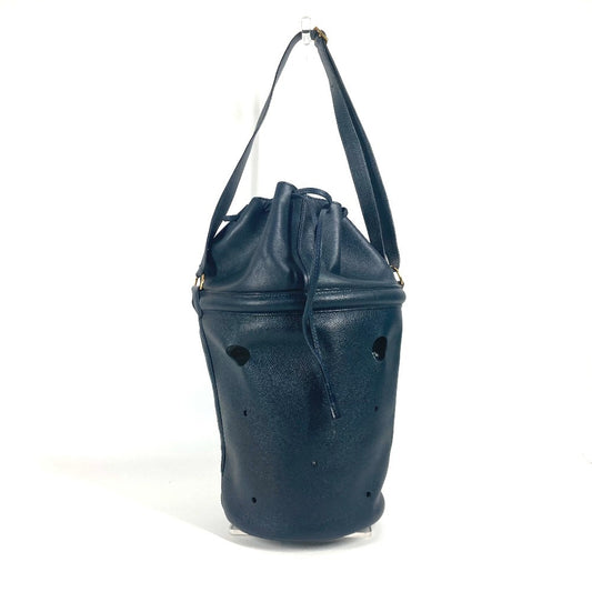HERMES Tassel Fringe Manjoir Drawstring Bag, Shoulder Bag, Leather, Women's, Navy