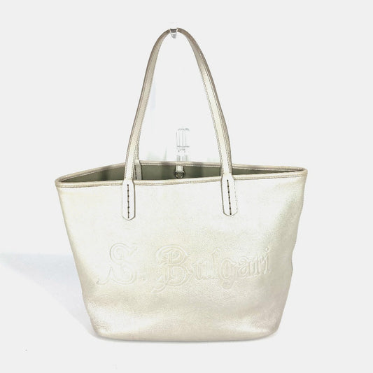BVLGARI S.Bulgari Logo Sotirio Shoulder Bag/Tote Bag in Silver Leather, Unisex