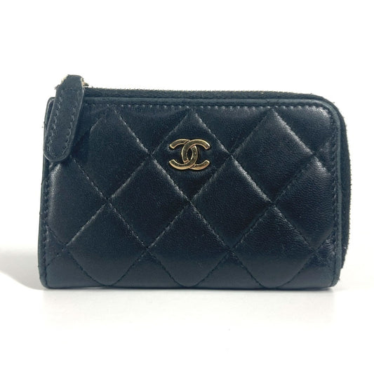CHANEL CC ココマーク ロゴ マトラッセ キルティング 財布 小銭入れ L字ファスナー コインケース ラムスキン レディース ブラック - brandshop-reference