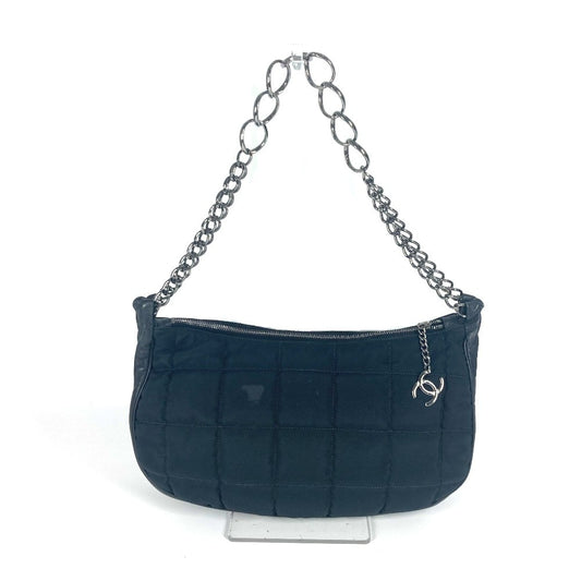 CHANEL CC Coco Mark Chocolate Bar Bag Chain Shoulder Bag Leather/Nylon Women's Black