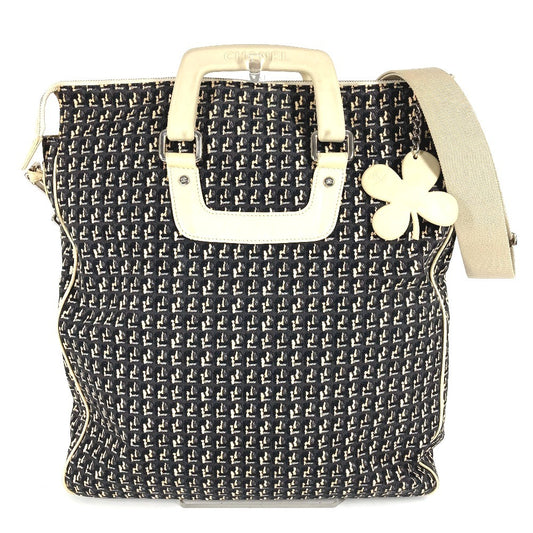 CHANEL Clover Logo 2-Way Bag: Handbag, Vertical Tote, Crossbody, Shoulder Bag, Leather/Canvas, Women's, Black