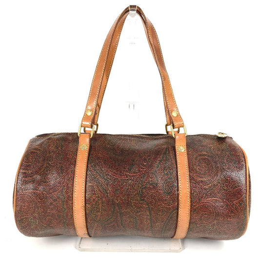 ETRO Paisley Print Cylindrical Handbag in PVC and Leather, Brown
