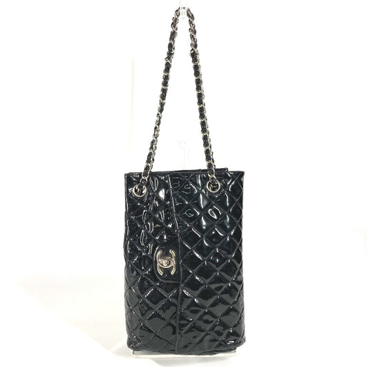 CHANEL CC Coco Mark Logo Vertical Upside Down Matelasse Double Chain Shoulder Bag Flap Enamel Women's Black