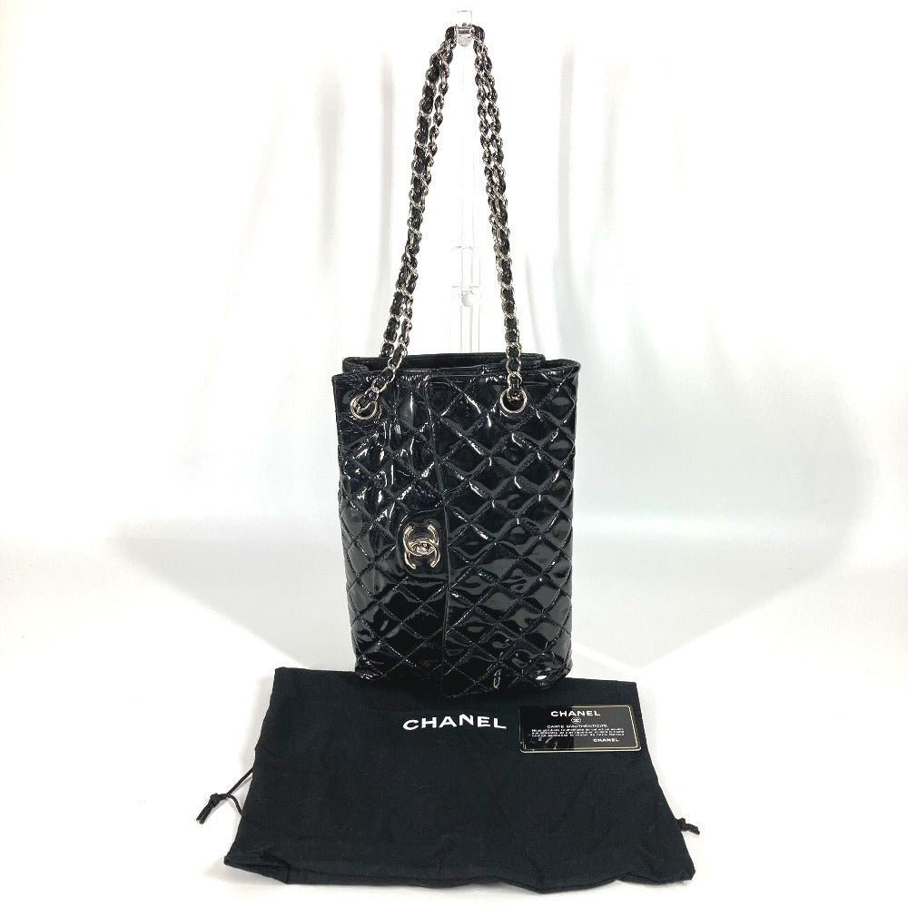 CHANEL CC Coco Mark Logo Vertical Upside Down Matelasse W Chain Bag Shoulder Flap Shoulder Bag Enamel Women's Black