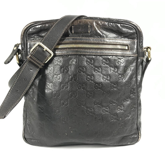 GUCCI 201448 Guccissima GG Shoulder Bag, Crossbody Pochette, Shima Leather, Unisex, Brown