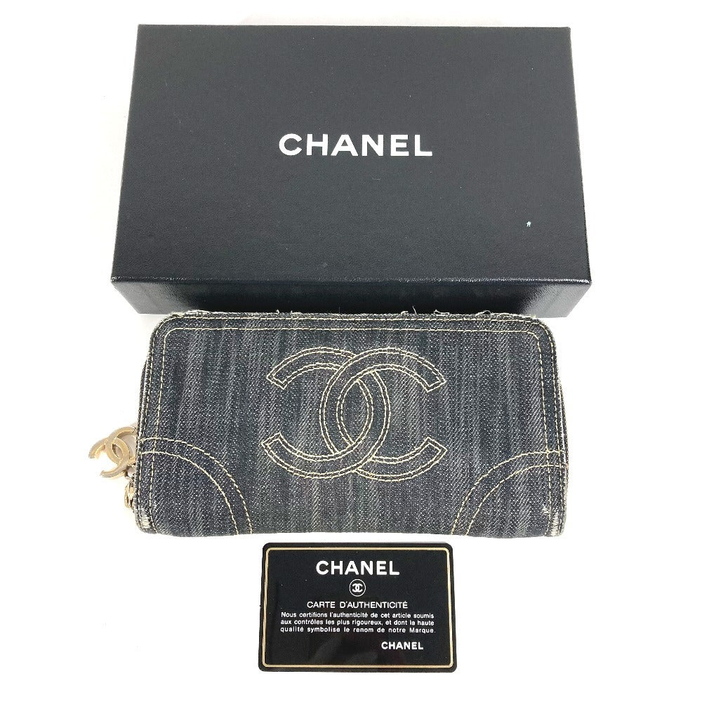 CHANEL A31900 Sparkling Denim CC Coco Mark Logo Long Wallet Round Zipper Long Wallet Denim Women's Blue