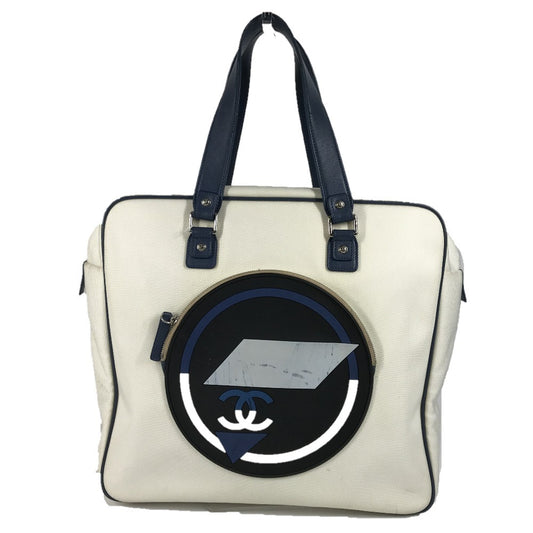 CHANEL Airline CC Coco Mark Logo Shoulder Tote Bag Leather/Canvas Women's White