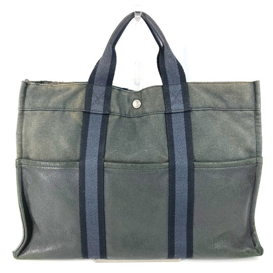 HERMES ハーフレザー 革 フールトゥMM フールトゥ MM カバン トートバッグ ハンドバッグ レザー/キャンバス ユニセックス ブラック