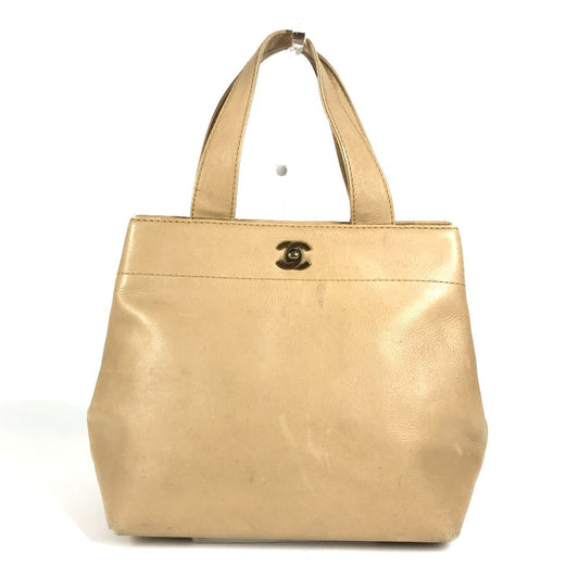 CHANEL Turnlock CC Coco Mark Tote Bag, Leather, Beige, Women's