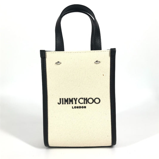 JIMMY CHOO Studded Mini N/S Tote CZM Mini N/S Logo Tote Bag, Two-Tone Leather/Canvas Handbag, Unisex, Black