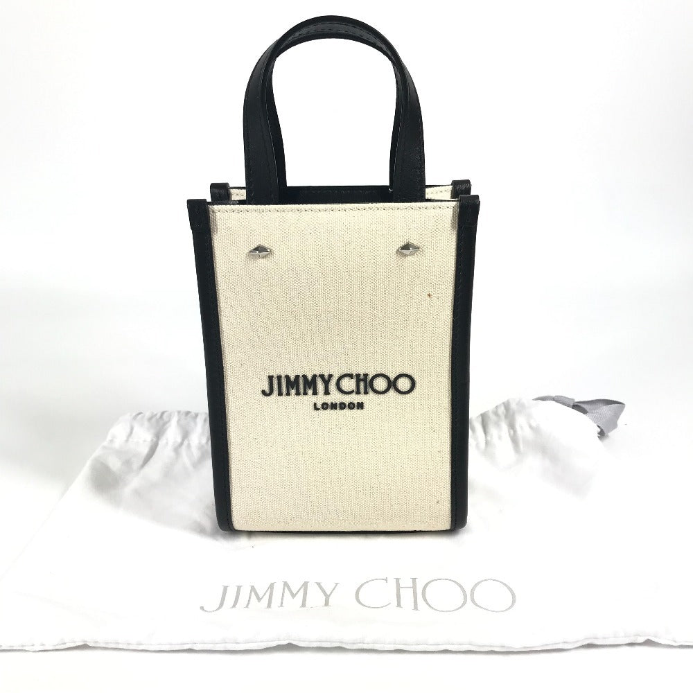 JIMMY CHOO スタッズ MINI N/S TOTE CZM ミニ N/S ロゴ カバン トートバッグ バイカラー ハンドバッグ レザー/キャンバス ユニセックス ブラック