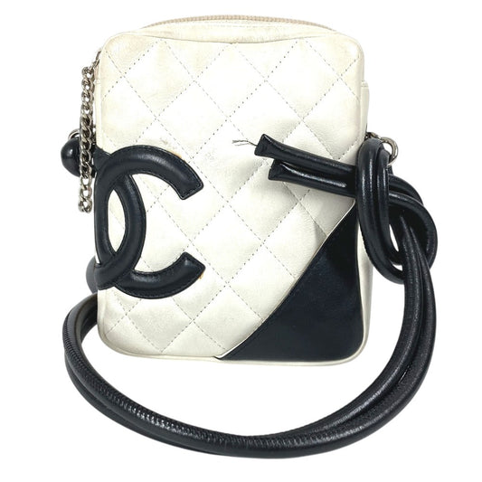 CHANEL A25177 Cambon CC Coco Mark Mini Small Crossbody Pochette Shoulder Bag Leather Women's White