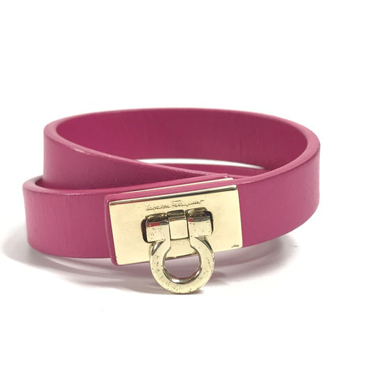 Salvatore Ferragamo ガンチーニ 2重ブレスレット ロゴ バングル アクセサリー ブレスレット レザー レディース ピンク