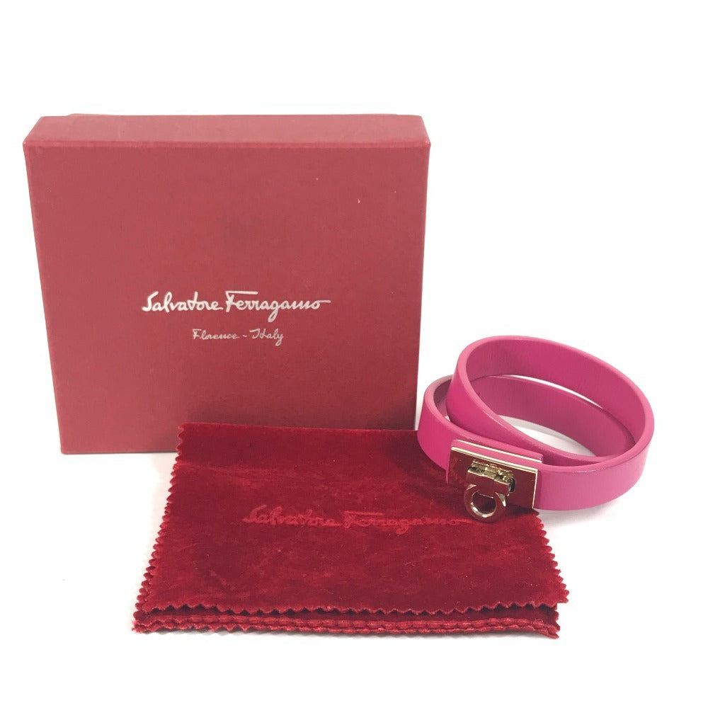 Salvatore Ferragamo ガンチーニ 2重ブレスレット ロゴ バングル アクセサリー ブレスレット レザー レディース ピンク