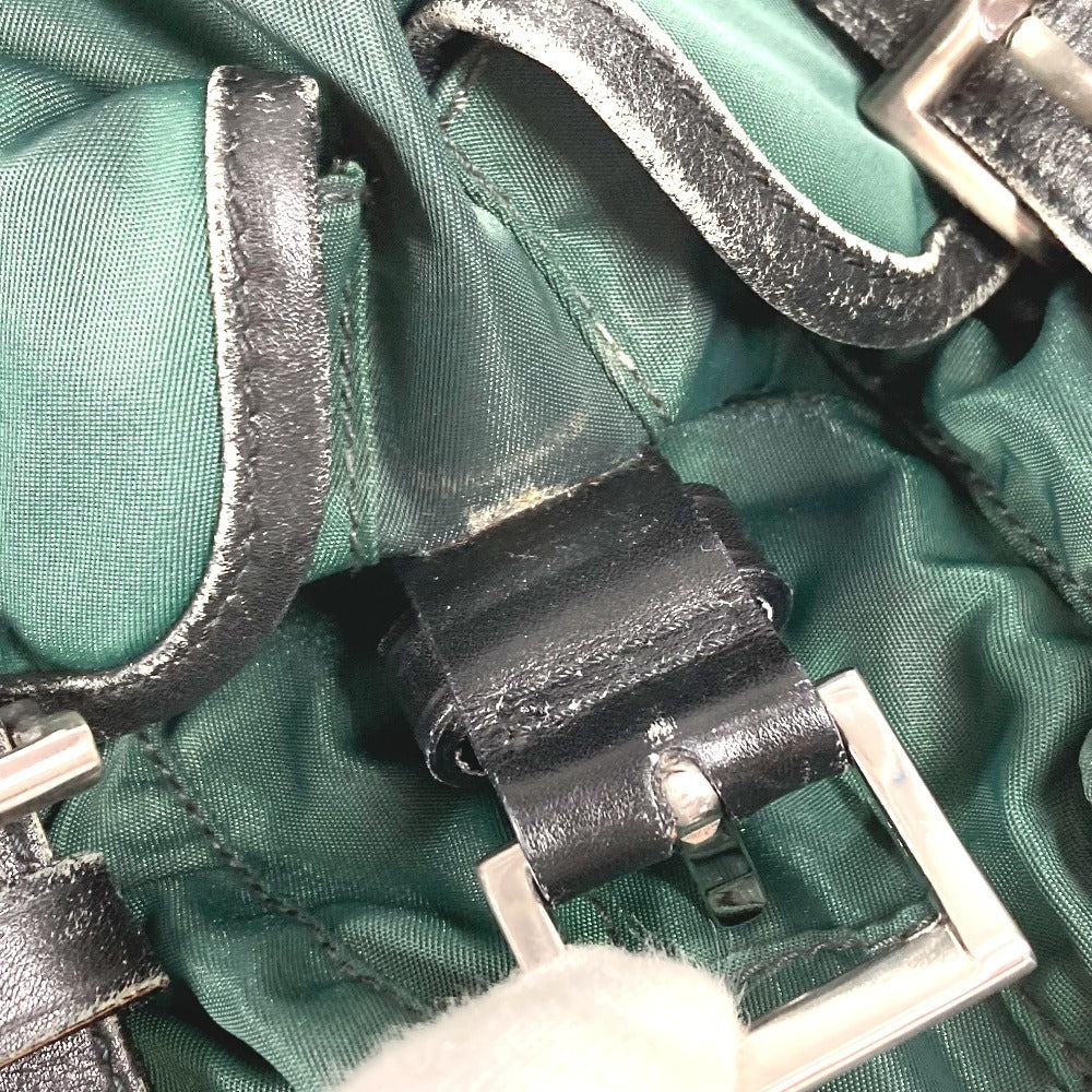 PRADA Two-Tone Triangle Logo Plaque Backpack in Leather/Nylon, Unisex, Green