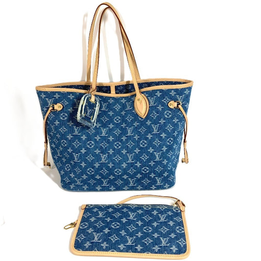 LOUIS VUITTON M13192 Monogram Denim Neverfull MM Shoulder Bag with Pouch, Tote Bag, Monogram Denim Canvas, Unisex, Blue