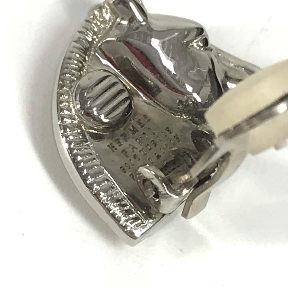 HERMES Cheval Horse Logo Earrings, Metal, Silver, for Women