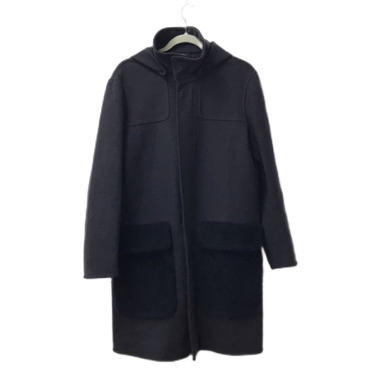 FENDI FF0209 フード付き フーディー ムートン ファー付き ポケット コート アパレル アウター 長袖 ロングコート ウール メンズ ネイビー