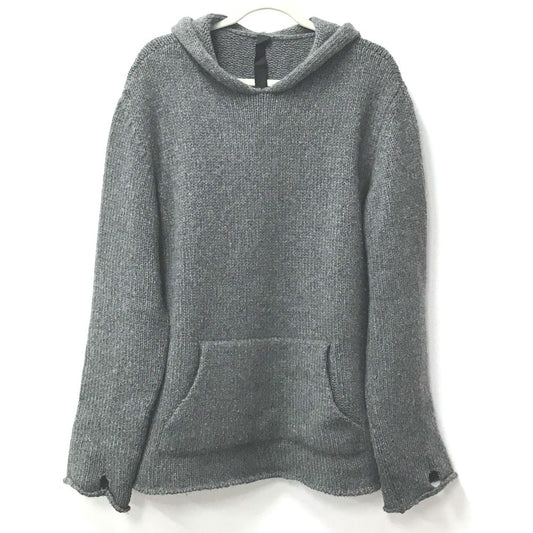CHROME HEARTS Hoodie Parka Leather Patch Leather Tag Cross Apparel long sleeves knit Cashmere gray/Black Used
