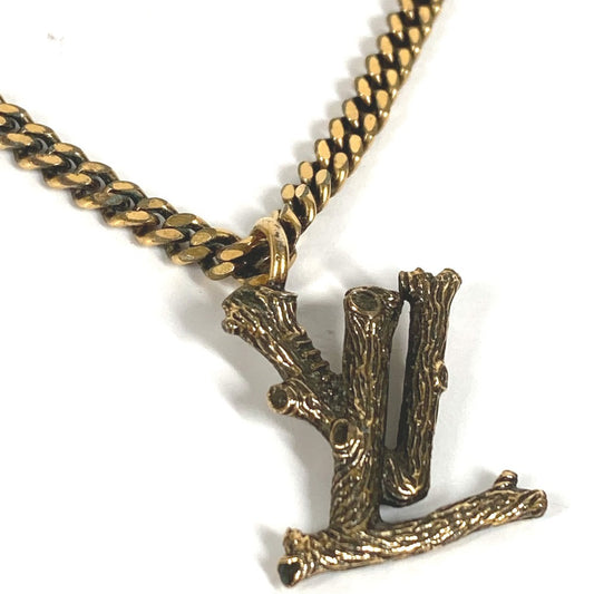 LOUIS VUITTON MP2780 LV Logo Vintage Pendant Necklace in LV Wood, Unisex, Gold