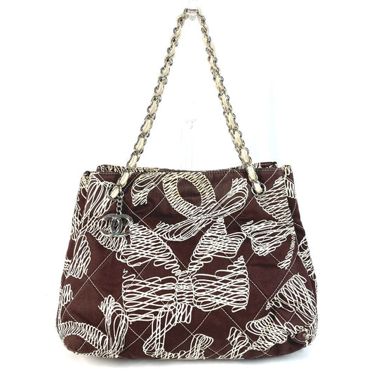 CHANEL ヴィンテージ CC ココマーク ロゴ キルティング カバン トートバッグ 肩掛け Wチェーン ショルダーバッグ キャンバス レディース ブラウン