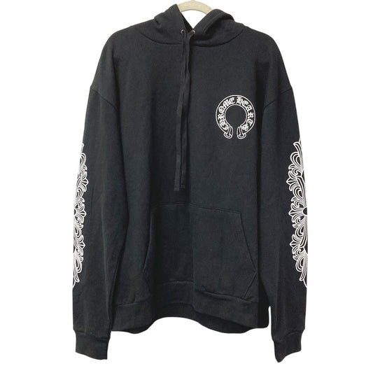 CHROME HEARTS Sweatshirt, long sleeves SWTSHRT HD PLVR Flare Logo Horseshoe Apparel Hoodie Hood Parka cotton Black/White Used