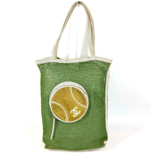 CHANEL メッシュ CC ココマーク ロゴ テニスボール カバン トートバッグ 肩掛け ショルダーバッグ レザー ユニセックス グリーン