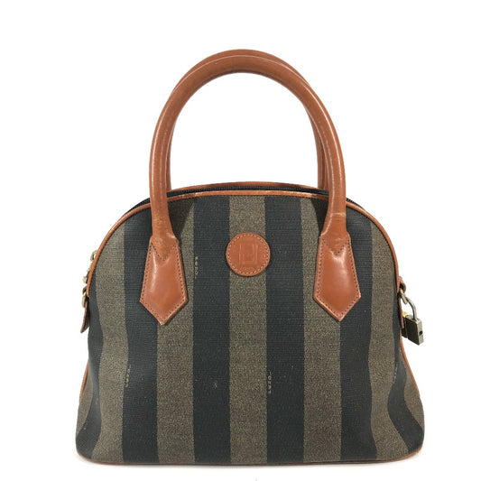 FENDI Vintage Pecan Striped Handbag in PVC and Leather, Unisex, Brown