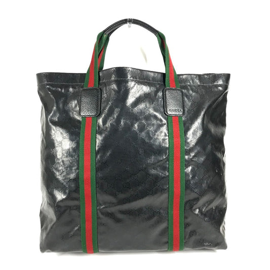 GUCCI 763287 GG Crystal โลโก้ Sherry Line กระเป๋า Tote Bag กระเป๋าถือ Coated Canvas Unisex สีดำ