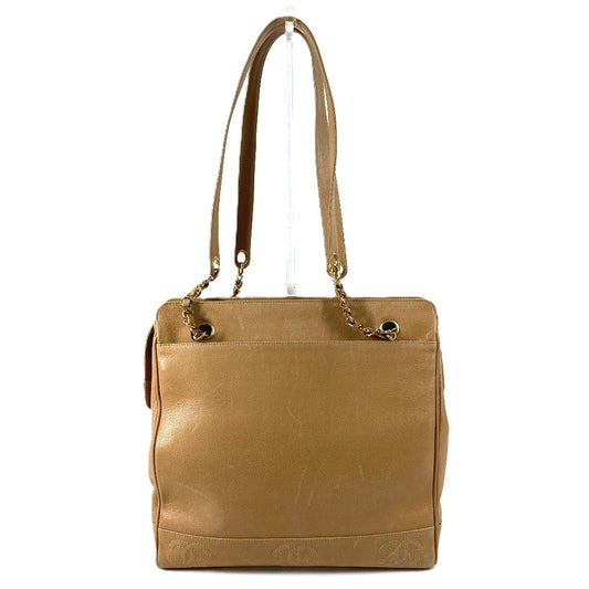 CHANEL ヴィンテージ トリプルココ CC ロゴ ココマーク トートバック カバン 肩掛け Wチェーンバッグ ショルダーバッグ キャビアスキン ユニセックス ベージュ