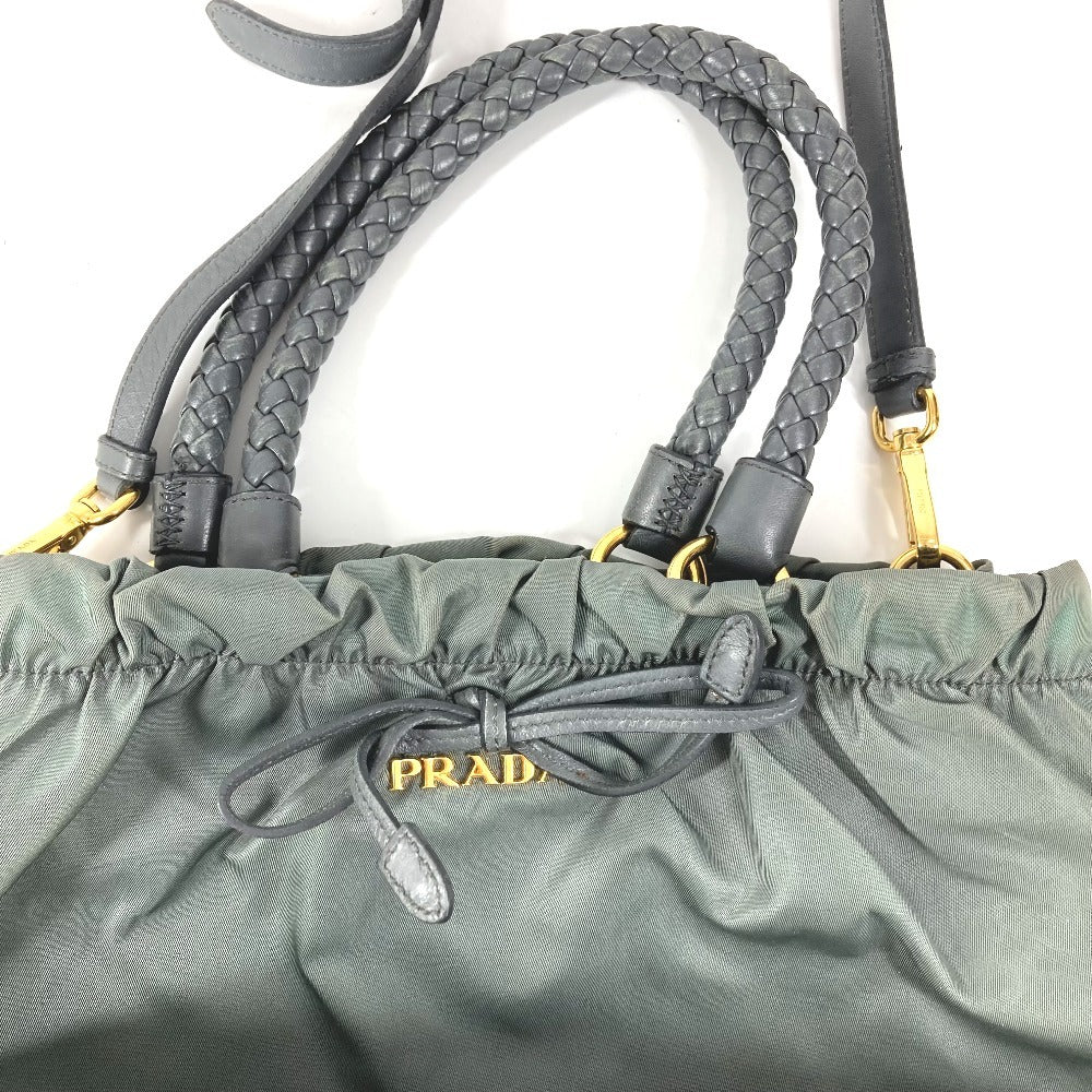 PRADA トライアングルロゴ 三角ロゴ プレート カバン 2WAYバッグ トートバッグ 斜め掛け ハンドバッグ ショルダーバッグ レザー/ナイロン ユニセックス グレー系