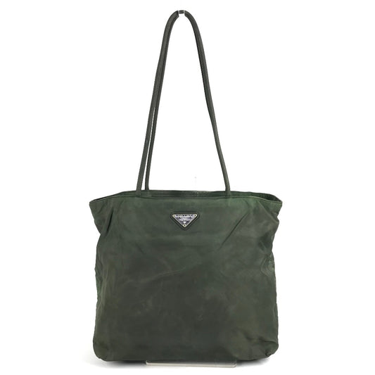 PRADA トライアングルロゴ 三角ロゴ プレート 肩掛け カバン トートバッグ ショルダーバッグ ナイロン ユニセックス カーキ