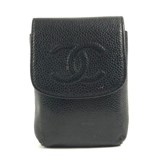 CHANEL A13511 CC ココマーク ロゴ タバコケース ポーチ 小物入れ シガレットケース キャビアスキン ユニセックス ブラック