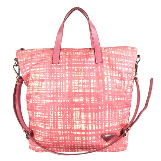 PRADA トライアングルロゴ 三角ロゴ プレート カバン 斜め掛け 2WAYバッグ トートバッグ ショルダーバッグ ナイロン/レザー ユニセックス ピンク