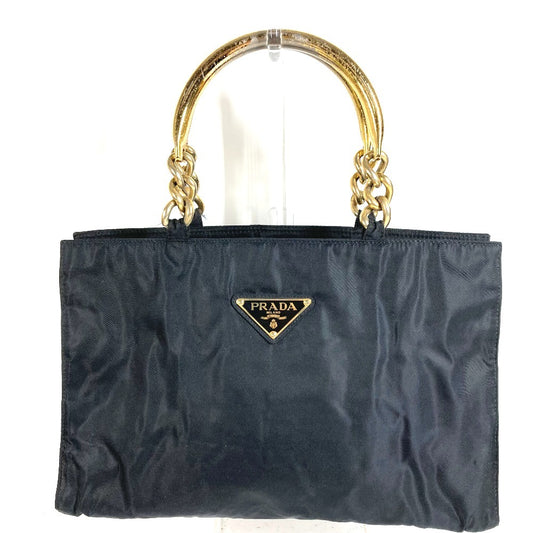 PRADA Triangle Logo Plate Metal Handle Bag Tote Bag Handbag Nylon Unisex Black