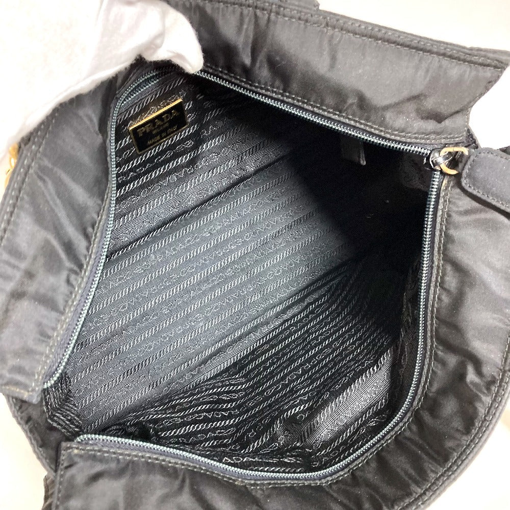 PRADA Triangle Logo Plate Metal Handle Bag Tote Bag Handbag Nylon Unisex Black