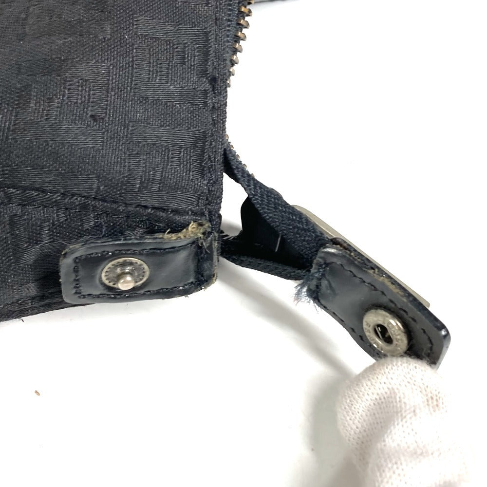 FENDI Zucchino Logo Handbag Shoulder Tote Bag Leather/Canvas Unisex Black