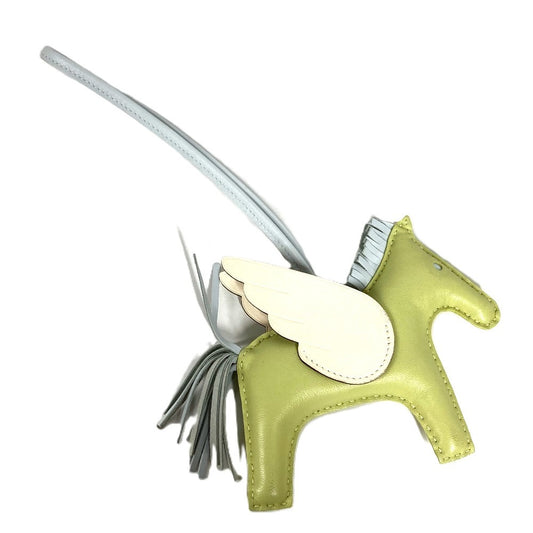 HERMES Cheval Rodeo Pegasus MM Key Ring Bag Charm Agneau Milo Unisex Green