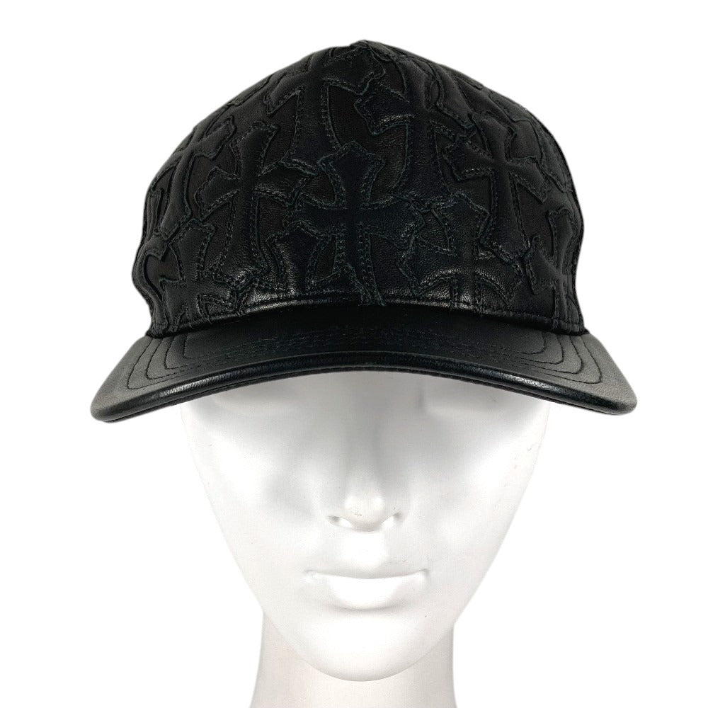CHROME HEARTS Cemetery Cross Leather Patch Trucker Cap Cemetery Cross Leather Patch Leather Hat Cap Baseball Mesh Cap Leather Unisex Black
