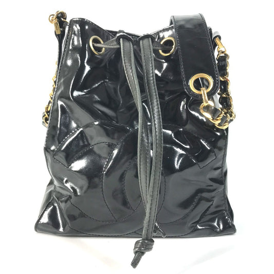 CHANEL vintage Drawstring bag CC CC Mark logo Chain bag, crossbody bag with pouch Shoulder Bag enamel Black/GoldHardware Used