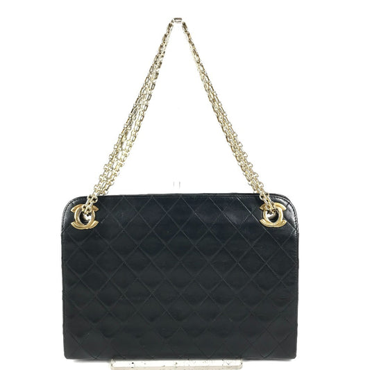CHANEL vintage Kisslock Matelasse Quilted Shoulder bag Double Chain Chain bag Shoulder Bag Leather Black/Gold Used