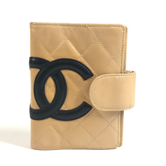 CHANEL Cambon Line CC CC Mark logo Bifold System Planner Stationery Notebook cover Leather Beige/Black Used