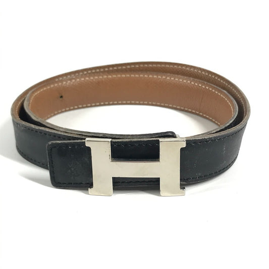 HERMES vintage H logo H belt Constance belt Leather Black x Brown/SilverHardware Used